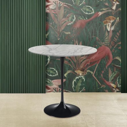 Table basse ovale Tulip Saarinen H 52 en marbre de Carrare Statuarietto Made in Italy - Écarlate Viadurini