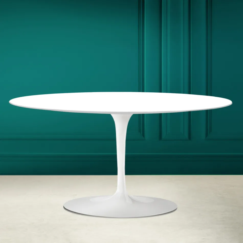 Table basse ovale Tulip Saarinen H 41 en blanc absolu Made in Italy - Scarlet Viadurini