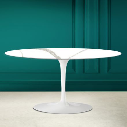 Table basse ovale Tulip Saarinen H 41 en Calacatta Michelangelo Made in Italy - Scarlet Viadurini