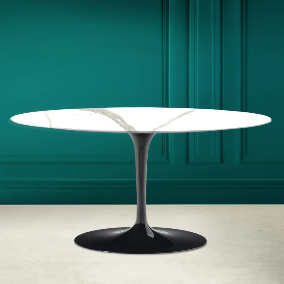 Table basse ovale Tulip Saarinen H 41 en Calacatta Michelangelo Made in Italy - Scarlet Viadurini