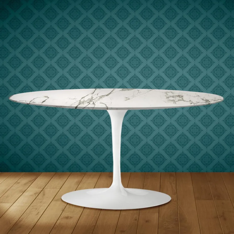 Table basse ovale Tulip de Saarinen, hauteur 41 pouces, céramique Aura 22, fabriquée en Italie - Écarlate Viadurini