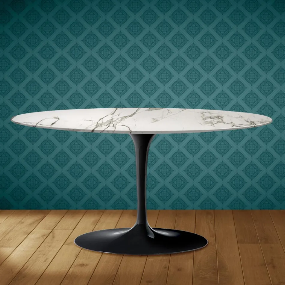 Table basse ovale Tulip de Saarinen, H 41 cm, céramique Aura 22, fabriquée en Italie - Écarlate Viadurini