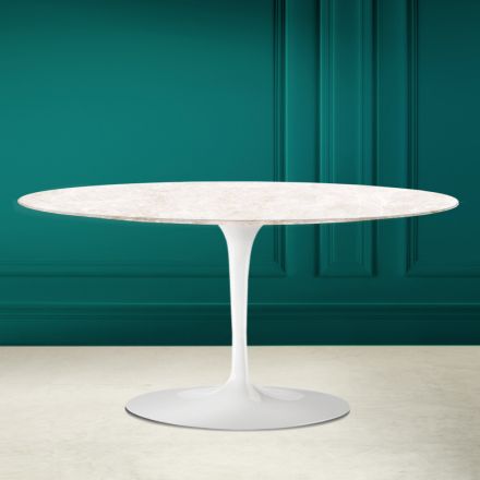 Table basse ovale Tulip Saarinen H 41 en céramique Diamond Cream Made in Italy - Scarlet Viadurini