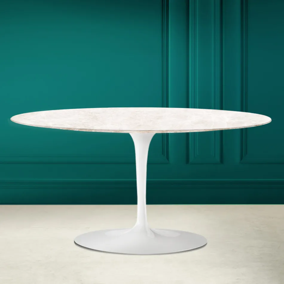 Table basse ovale Tulip Saarinen H 41 en céramique Diamond Cream Made in Italy - Scarlet Viadurini