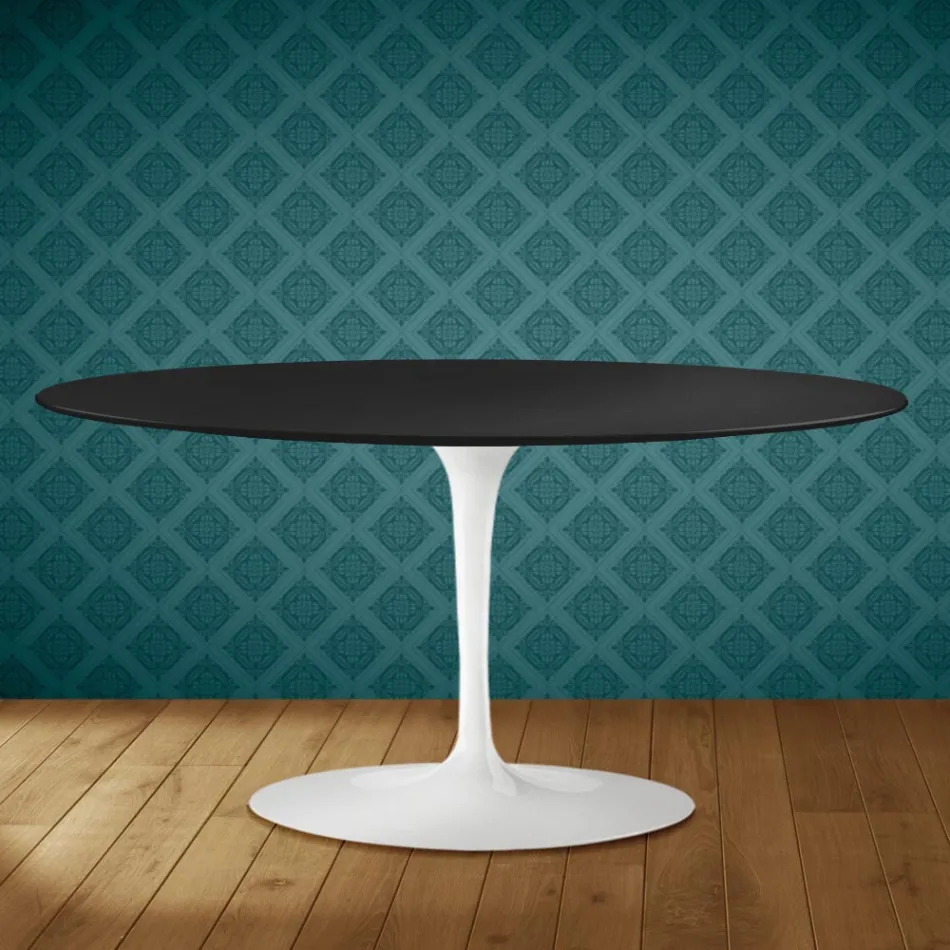 Table basse ovale Saarinen Tulip, H 41 cm, céramique Domoos, fabriquée en Italie - Écarlate Viadurini