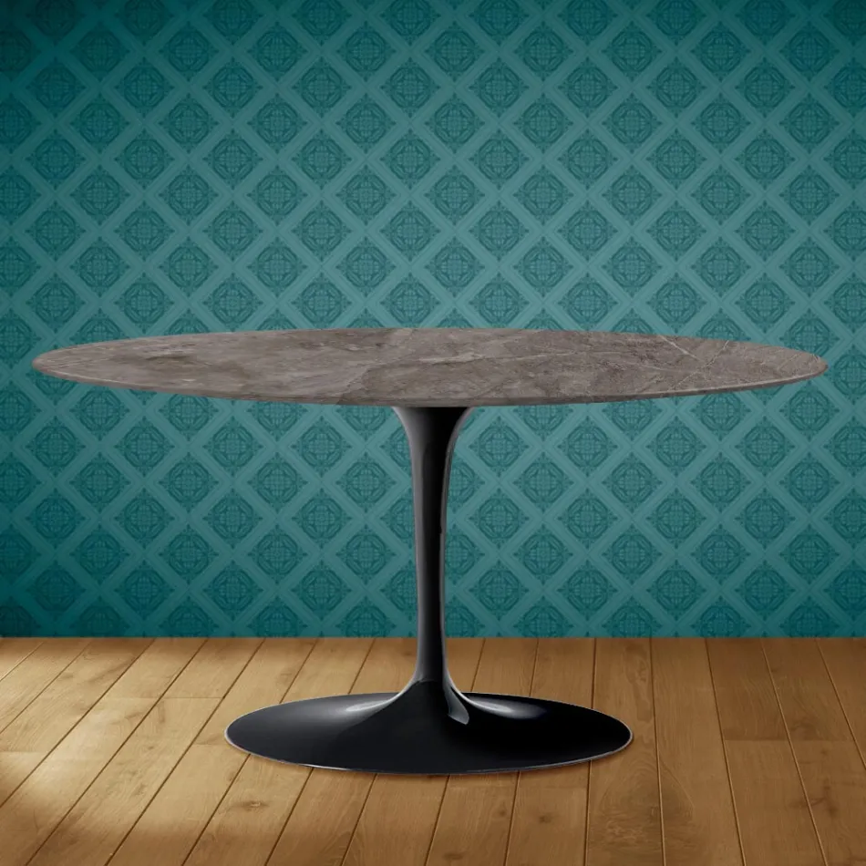 Table basse ovale Tulip Saarinen H 41 en céramique Kira Made in Italy - Scarlet Viadurini