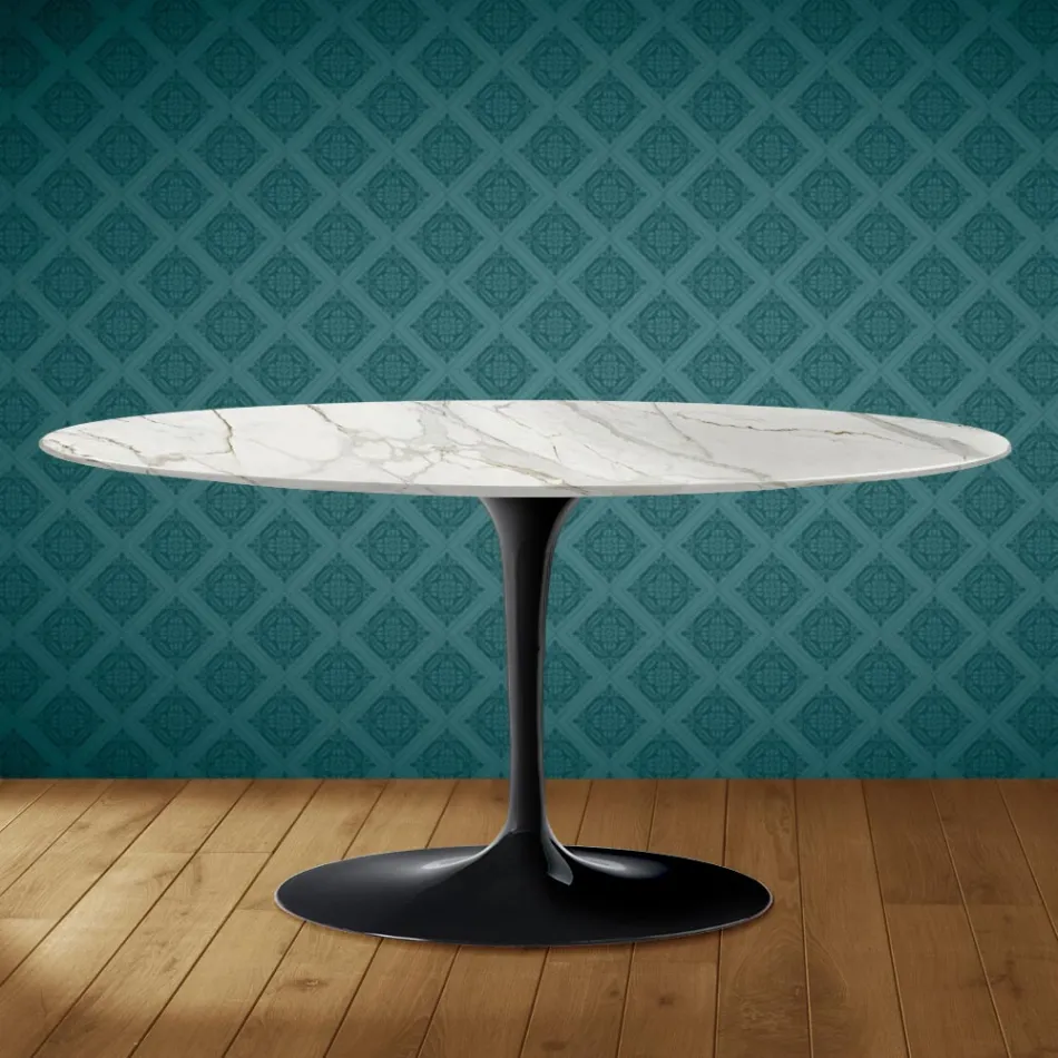 Table basse ovale Saarinen Tulip, H 41 cm, céramique brillante, fabriquée en Italie - Écarlate Viadurini