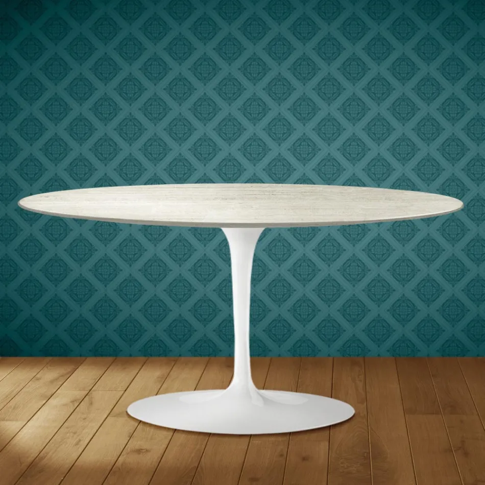 Table basse ovale Saarinen Tulip, H 41 cm, céramique Marmorio, fabriquée en Italie - Écarlate Viadurini