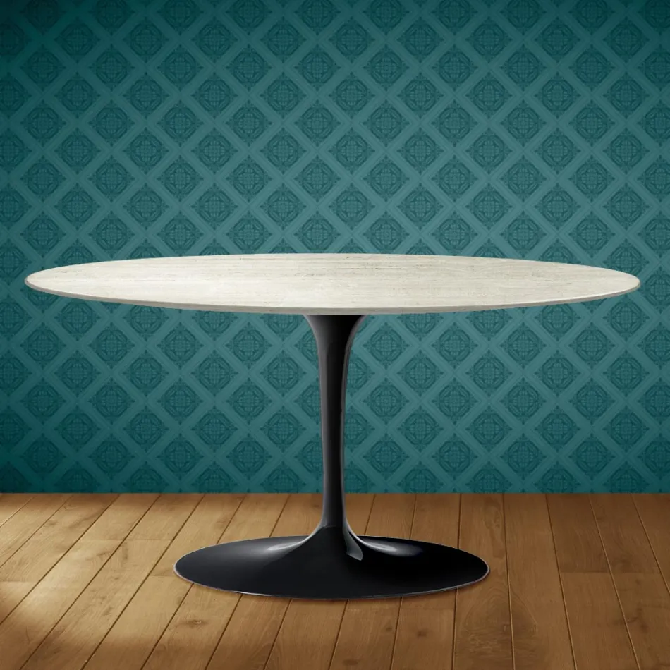 Table basse ovale Saarinen Tulip, H 41 cm, céramique Marmorio, fabriquée en Italie - Écarlate Viadurini