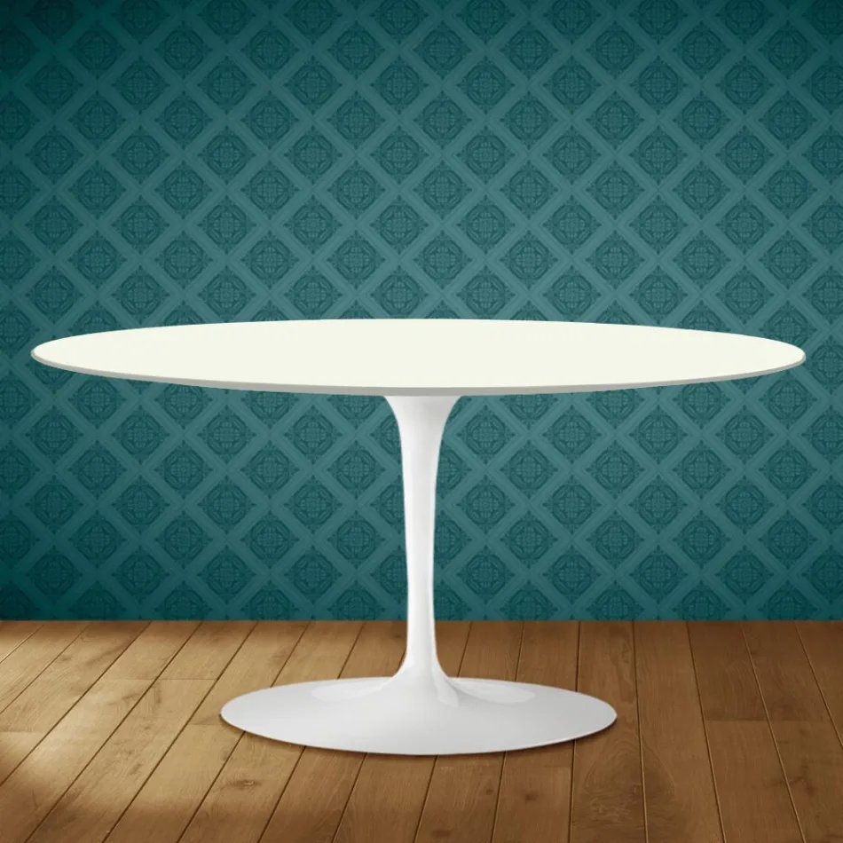 Table basse ovale Saarinen Tulip, H 41 cm, céramique Moonè, fabriquée en Italie - Écarlate Viadurini