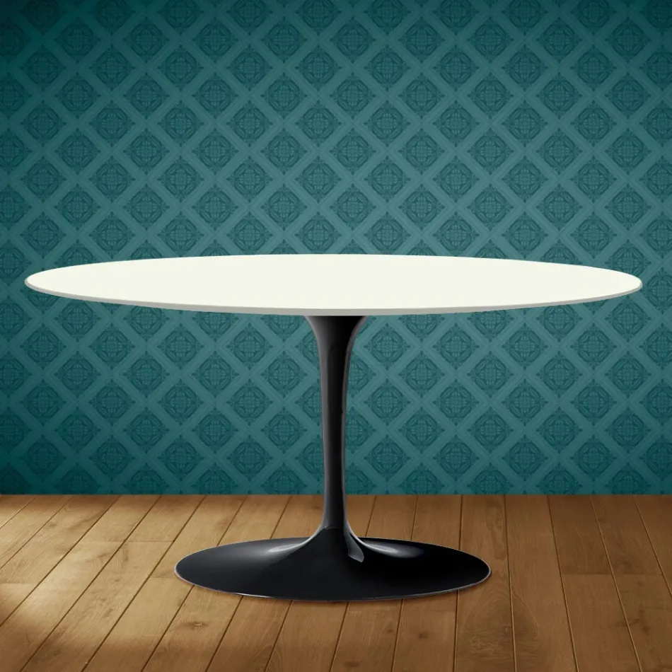 Table basse ovale Saarinen Tulip, H 41 cm, céramique Moonè, fabriquée en Italie - Écarlate Viadurini