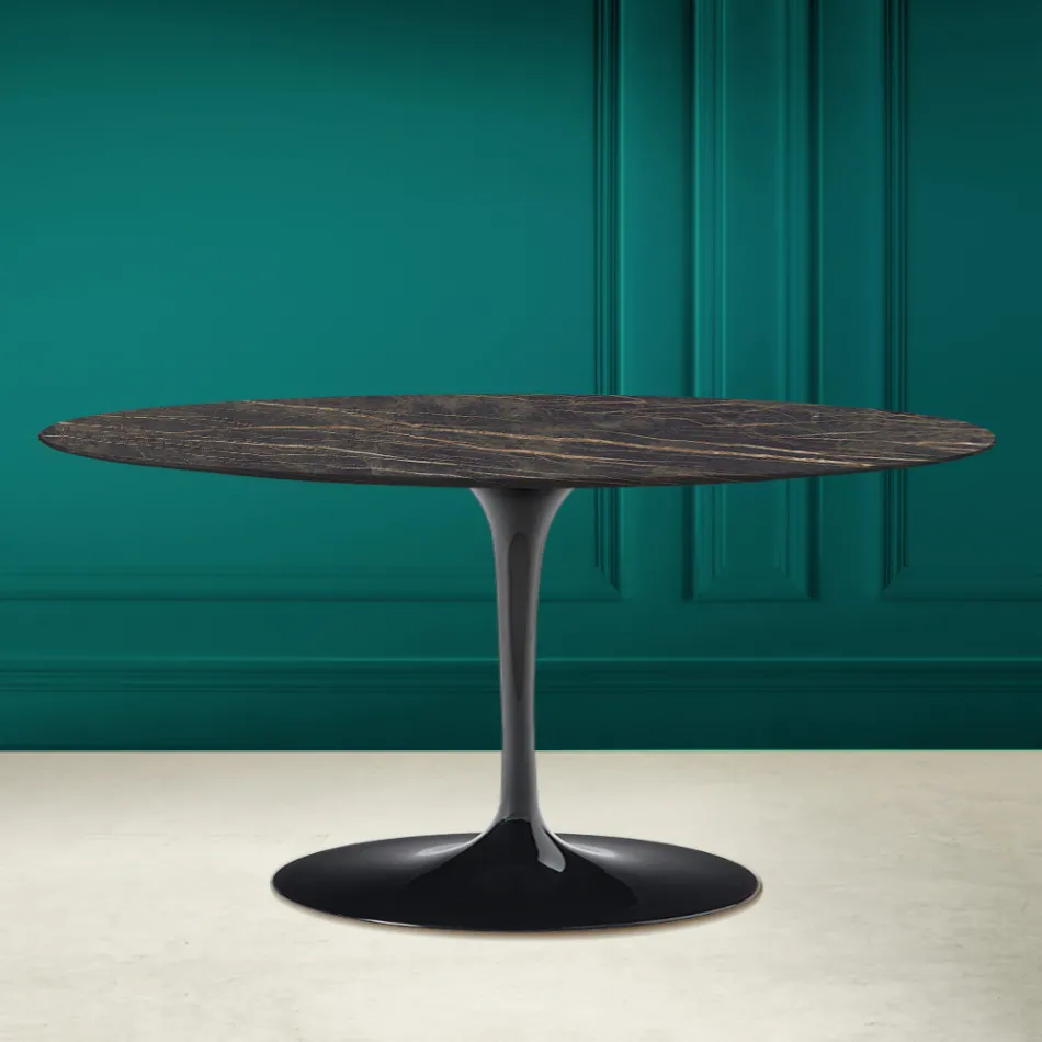 Table basse ovale Tulip Saarinen H 41 en céramique Noir Desire Made in Italy - Scarlet Viadurini