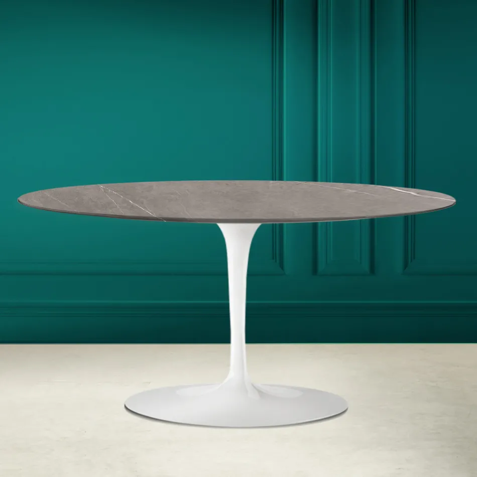 Tulip Saarinen Table Basse Ovale H 41 en Céramique Pierre Grise Made in Italy - Scarlet Viadurini