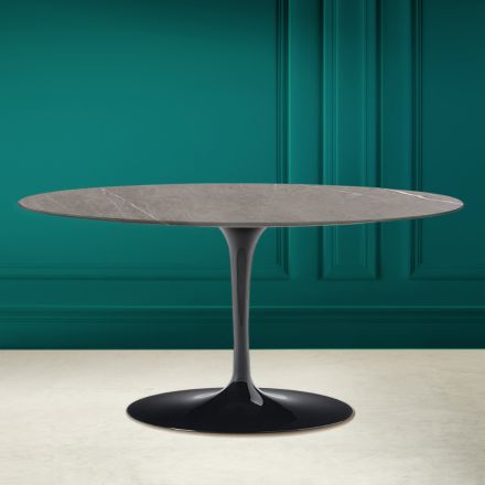 Tulip Saarinen Table Basse Ovale H 41 en Céramique Pierre Grise Made in Italy - Scarlet Viadurini