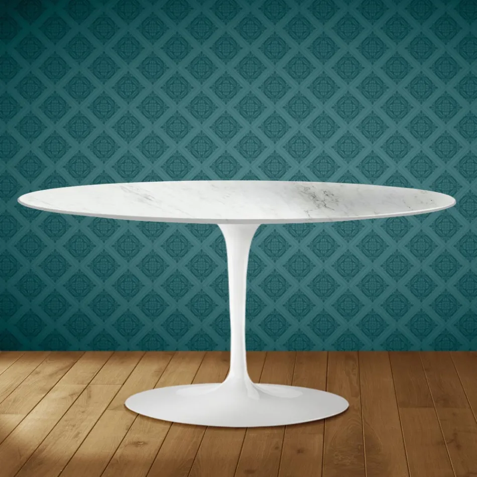 Table basse ovale Saarinen Tulip H 41 cm en céramique Salina, fabriquée en Italie - Écarlate Viadurini