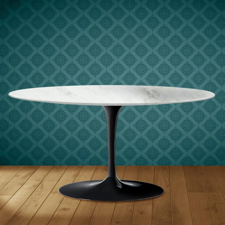 Table basse ovale Saarinen Tulip H 41 cm en céramique Salina, fabriquée en Italie - Écarlate Viadurini