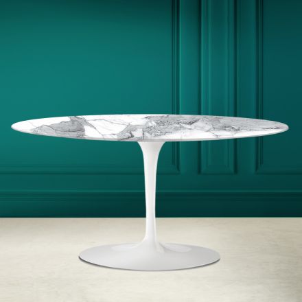 Table basse ovale Tulip Saarinen H 41 en Statuario Altissimo Made in Italy - Scarlet Viadurini