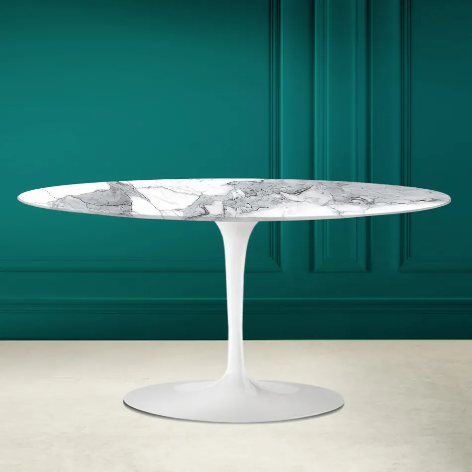Table basse ovale Tulip Saarinen H 41 en Statuario Altissimo Made in Italy - Scarlet Viadurini