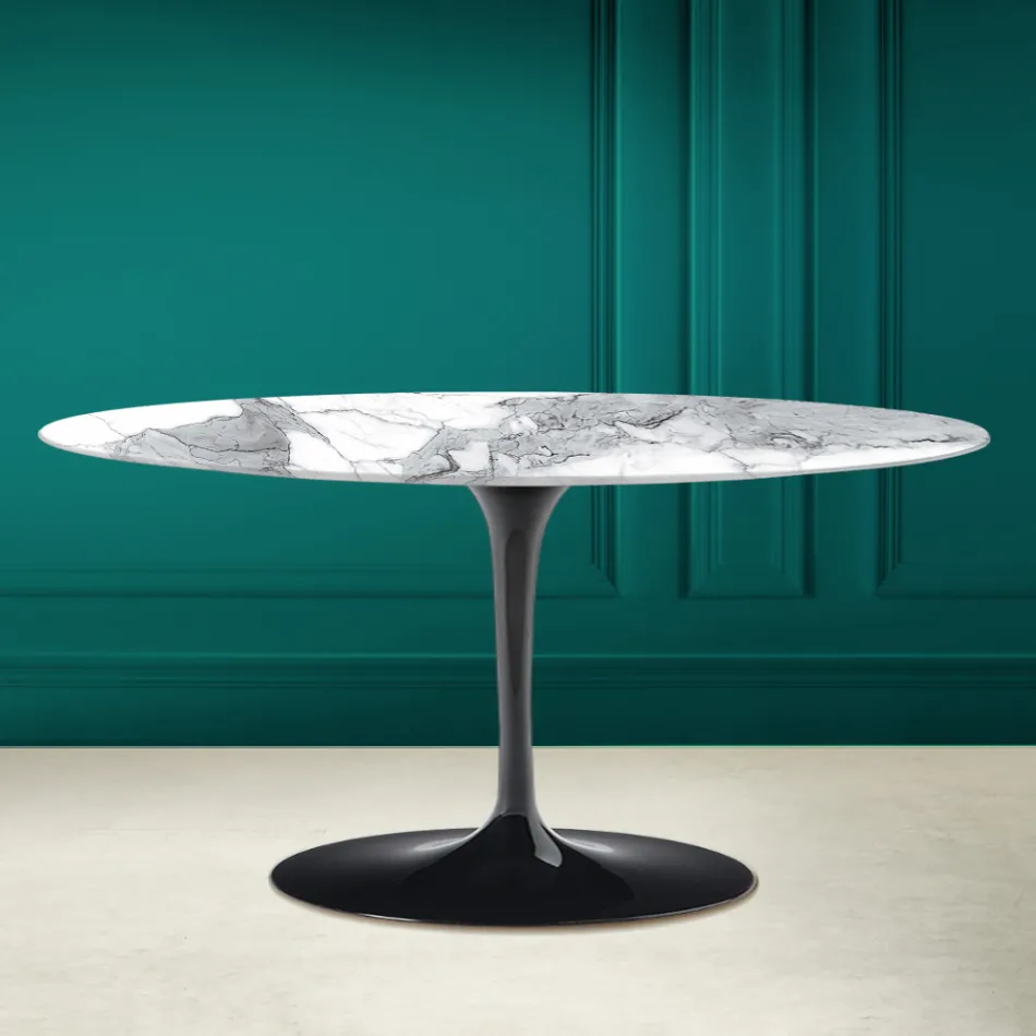 Table basse ovale Tulip Saarinen H 41 en Statuario Altissimo Made in Italy - Scarlet Viadurini