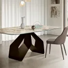 Table 210 x 110 cm avec plateau en céramique effet marbre et piètement en métal - Adriano Viadurini