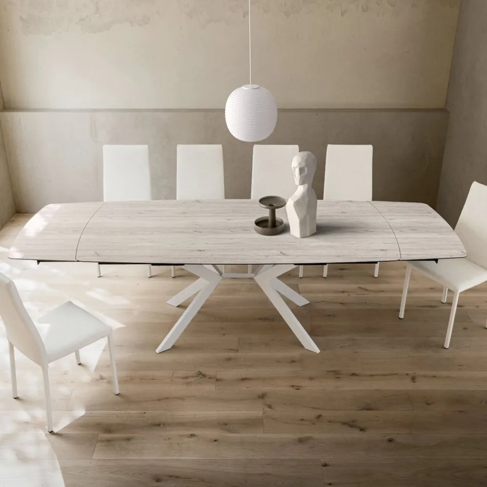 Table tonneau extensible jusqu'à 240 ou 280 cm en HPL et métal - Présent Viadurini