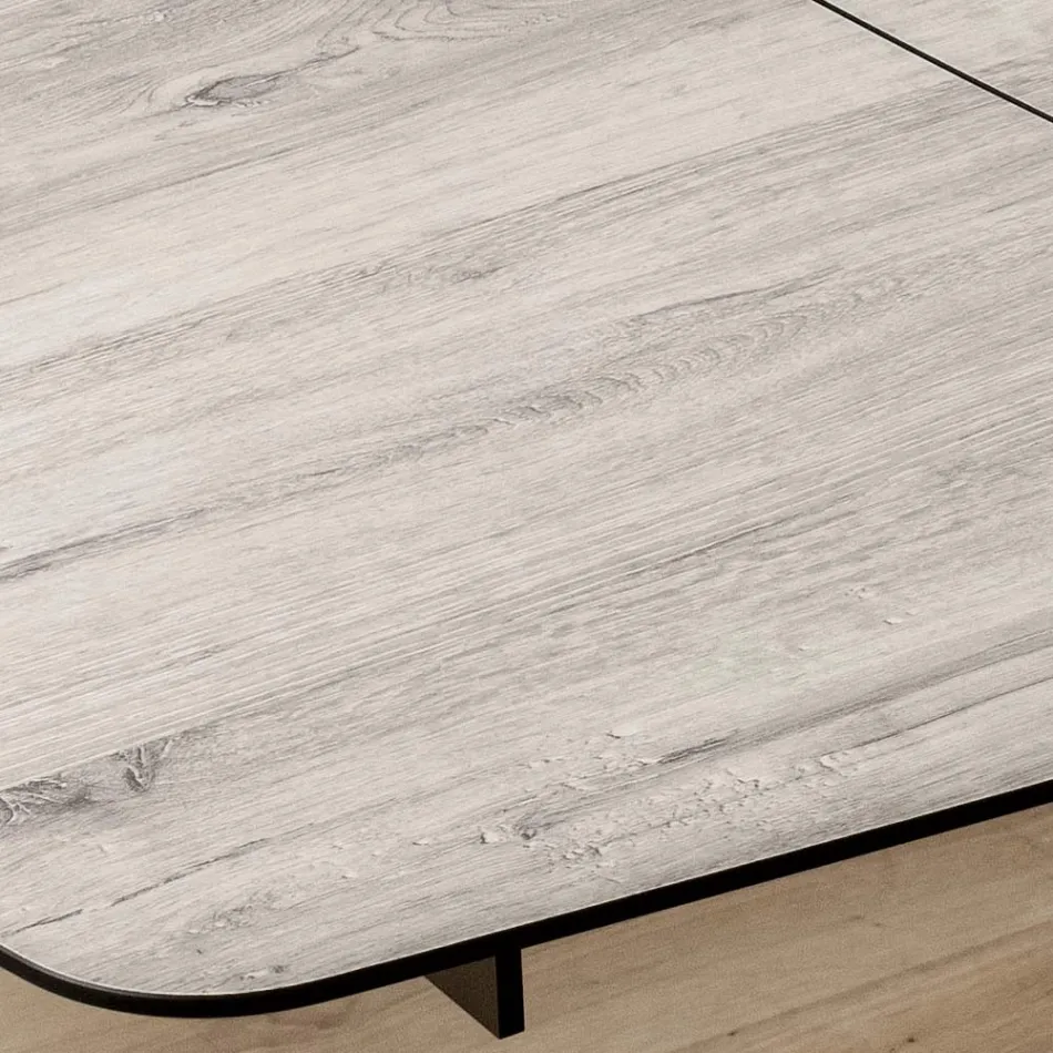 Table tonneau extensible jusqu'à 240 ou 280 cm en HPL et métal - Présent Viadurini