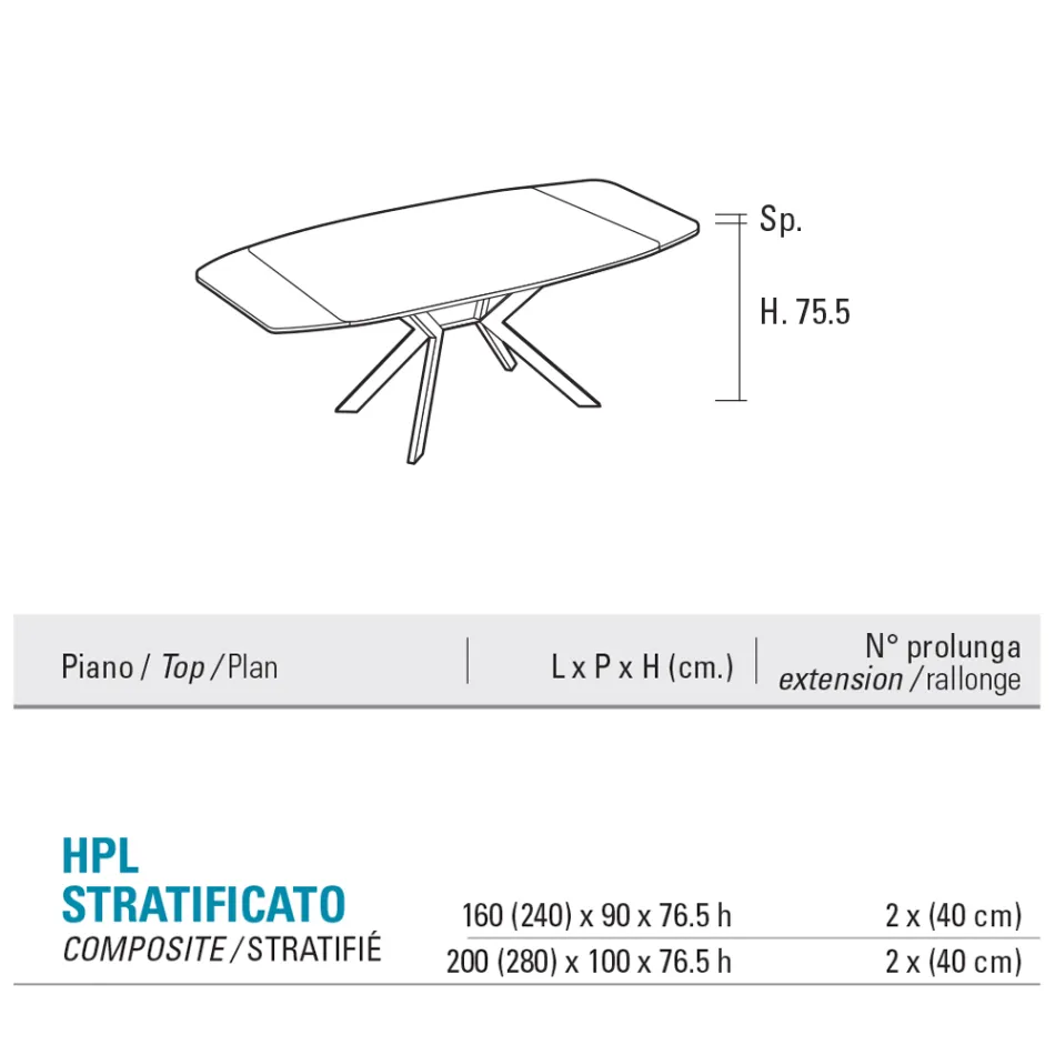 Table tonneau extensible jusqu'à 240 ou 280 cm en HPL et métal - Présent Viadurini