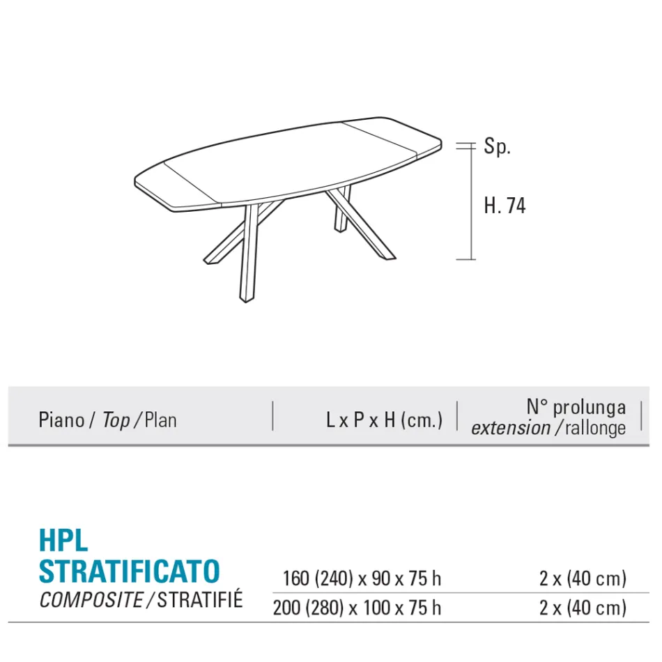 Table tonneau extensible jusqu'à 240 ou 280 cm en stratifié HPL - Dialogo Viadurini