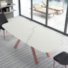 Table Tonneau Moderne en Céramique et Acier Or Rose Fabriquée en Italie – Settimmio Viadurini
