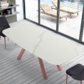 Table en Forme de Tonneau Moderne en Hyper-marbre et Acier Doré et Rose Made in Italy – Settimmio