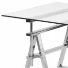 hauteur acier / verre table réglable (L190xH72 / 74 / 78xP90cm) Cristal Viadurini