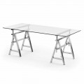 Table acier/ verre hauteur réglable de (L 190xH72/74/78xP90cm) Cristal