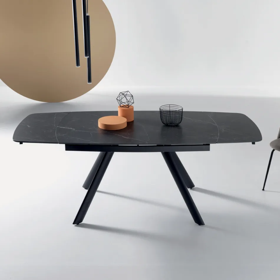 Table extensible 140/210 x 90 cm en pierre frittée effet marbre - Atrium Viadurini