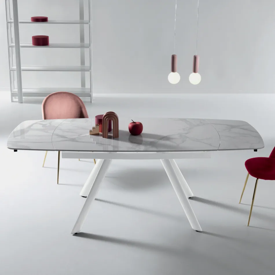 Table extensible 140/210 x 90 cm en pierre frittée effet marbre - Atrium Viadurini