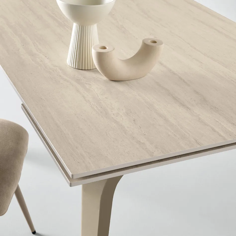 Table extensible 160/240 x 90 cm en pierre frittée effet marbre - Samus Viadurini