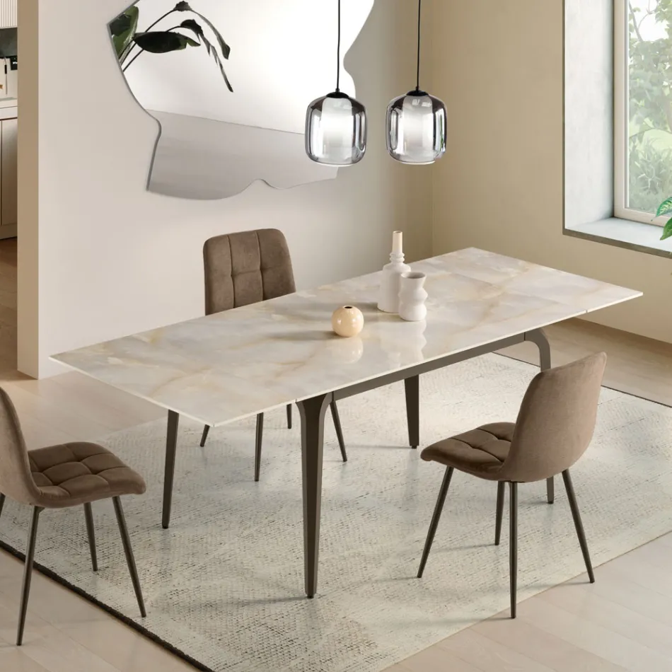 Table extensible 160/240 x 90 cm en pierre frittée effet marbre - Samus Viadurini
