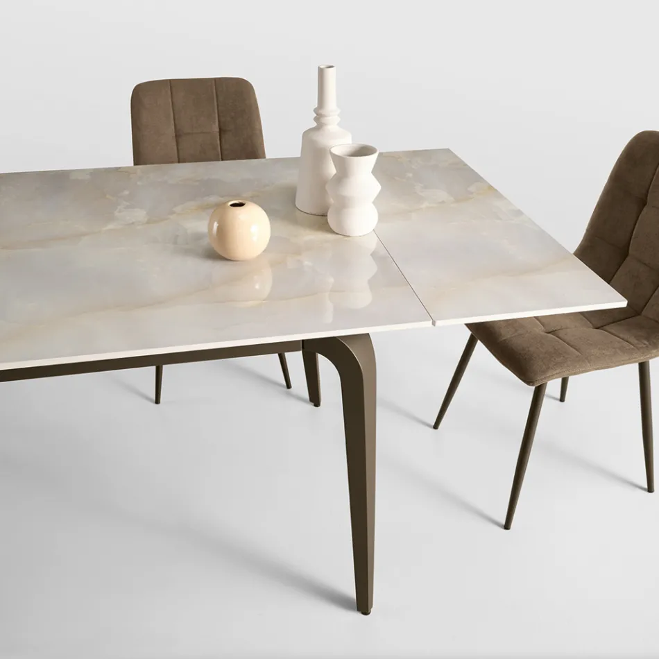 Table extensible 160/240 x 90 cm en pierre frittée effet marbre - Samus Viadurini