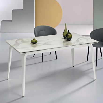 Table extensible 160/240 x 90 cm en pierre frittée effet marbre - Samus Viadurini