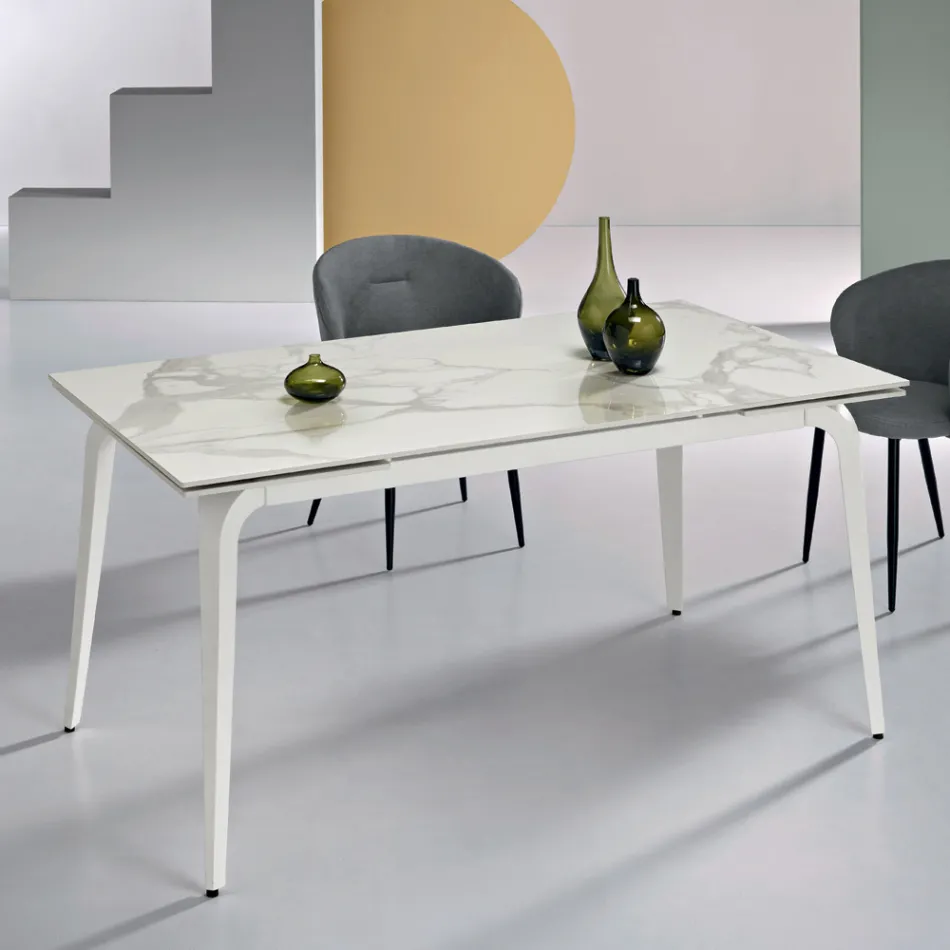 Table extensible 160/240 x 90 cm en pierre frittée effet marbre - Samus Viadurini