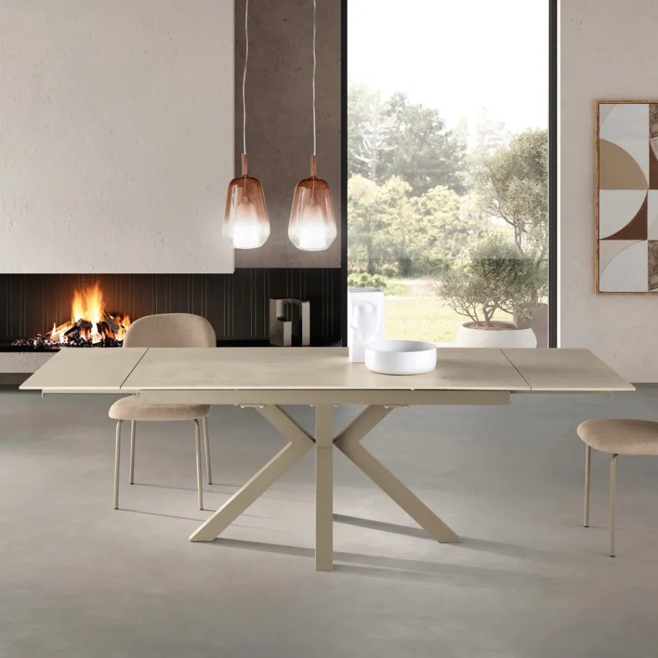 Table extensible 160/240 x 91 cm en pierre frittée effet marbre - Palazzo Viadurini