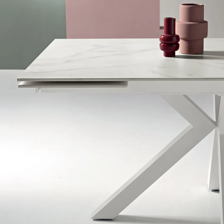 Table extensible 160/240 x 91 cm en pierre frittée effet marbre - Palazzo Viadurini