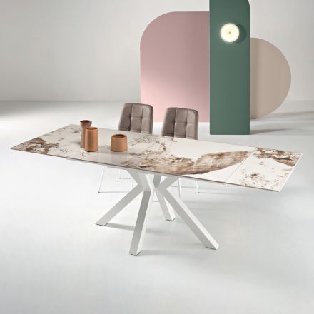 Table extensible 160/240 x 91 cm en pierre frittée effet marbre - Palazzo Viadurini
