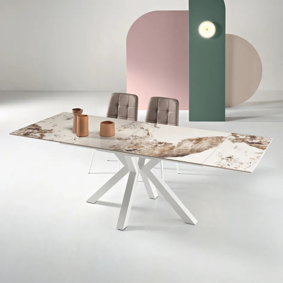 Table extensible 160/240 x 91 cm en pierre frittée effet marbre - Palazzo Viadurini