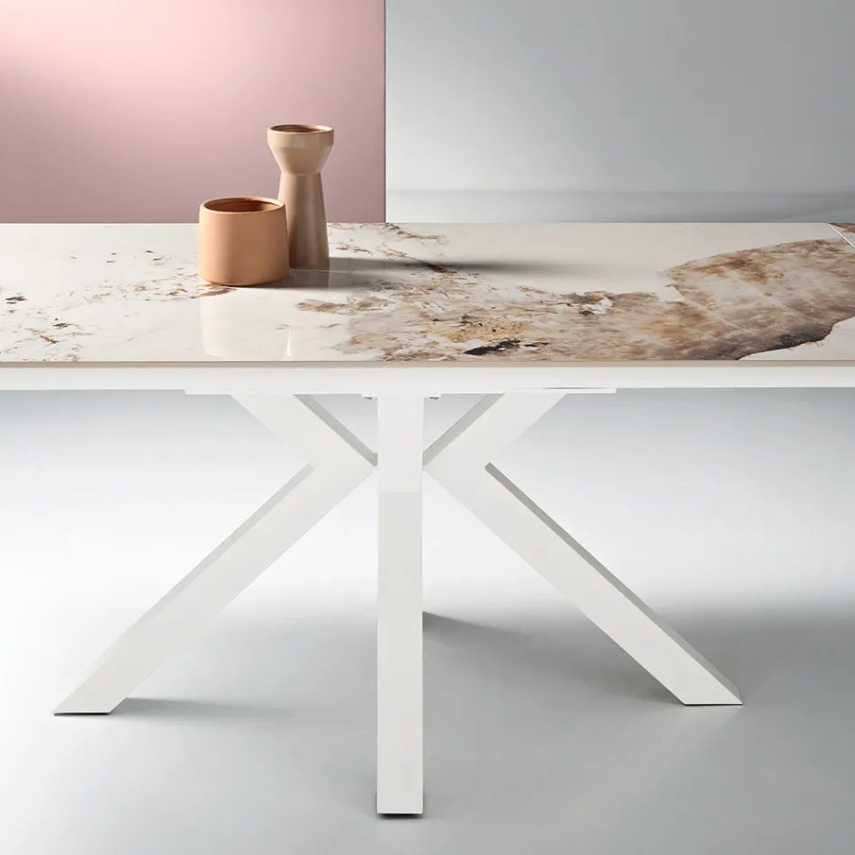 Table extensible 160/240 x 91 cm en pierre frittée effet marbre - Palazzo Viadurini