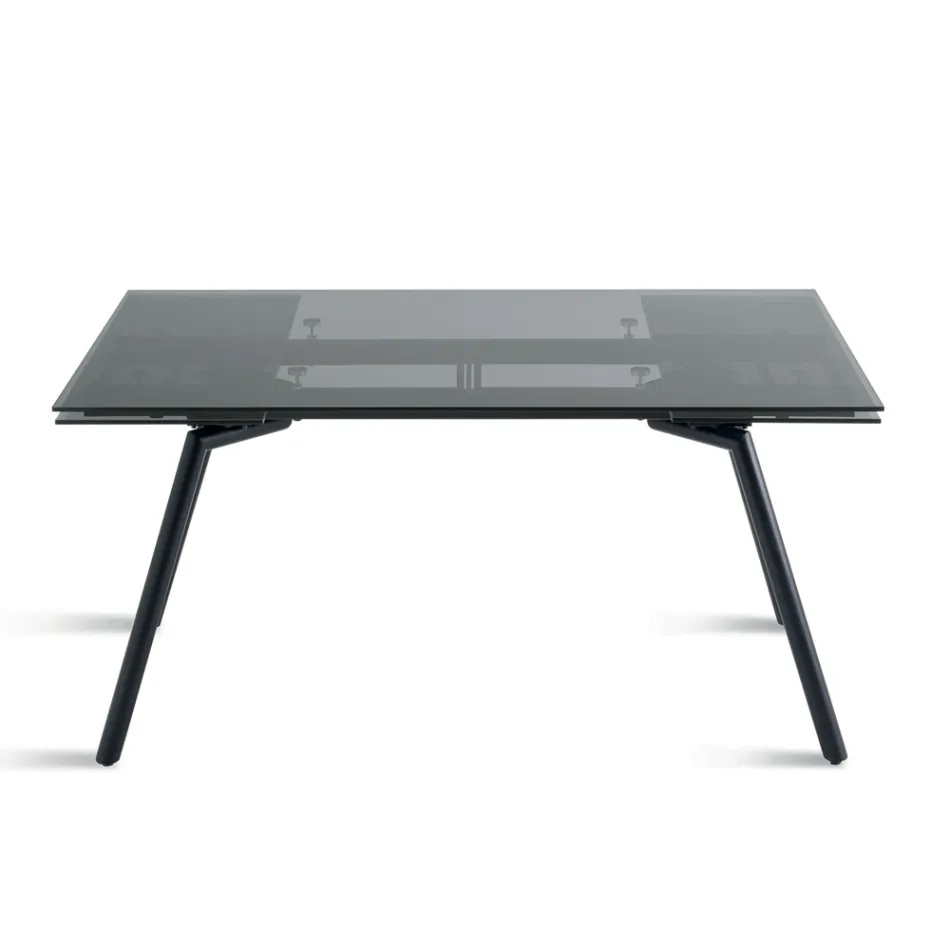 Table extensible 160/240 x 91 cm en verre fumé et piètement en métal noir - Colonne Viadurini