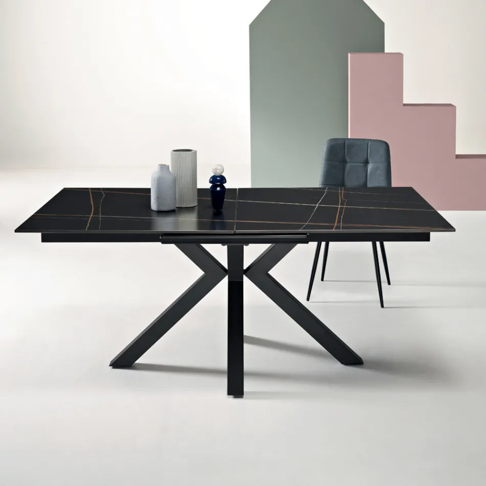 Table extensible 180/240 x 100 cm en pierre frittée effet marbre - Loggia Viadurini