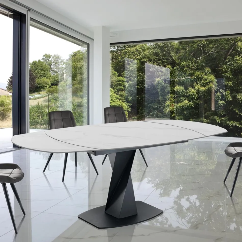 Table extensible jusqu'à 165 cm en métal et céramique - Boccanera Viadurini