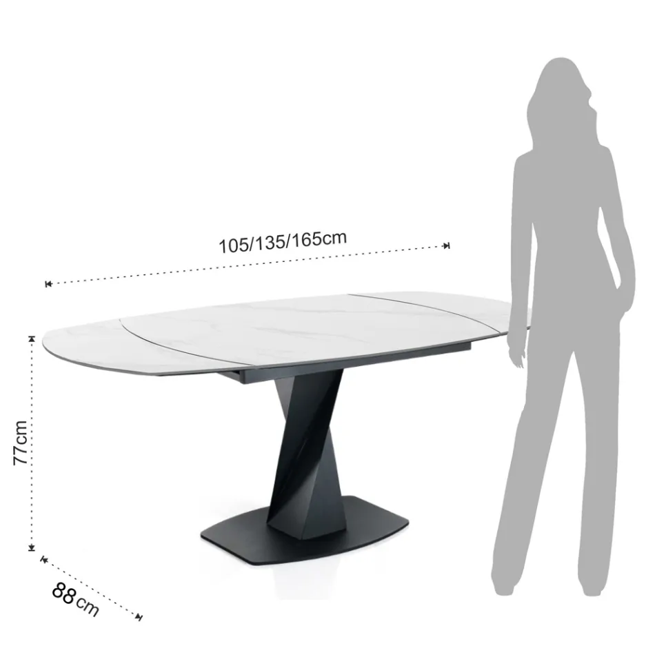 Table extensible jusqu'à 165 cm en métal et céramique - Boccanera Viadurini