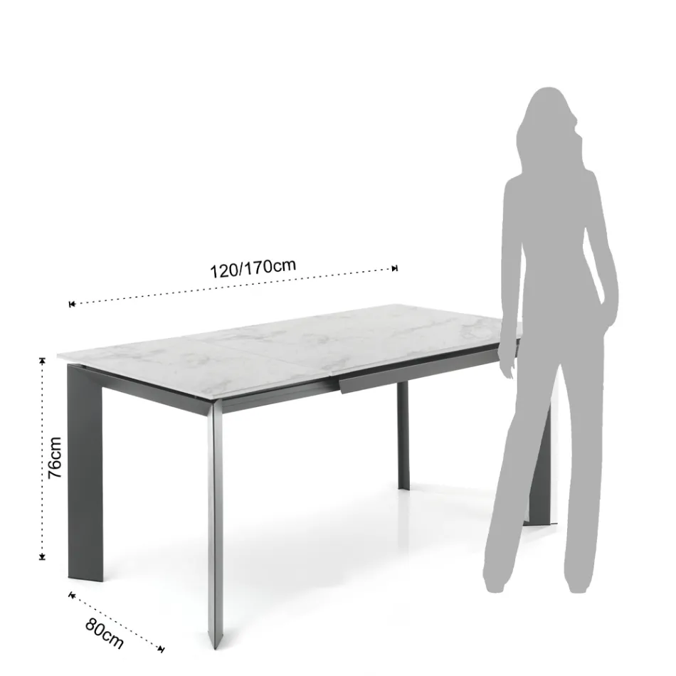 Table extensible jusqu'à 170 cm en acier et céramique - Sphinx Viadurini