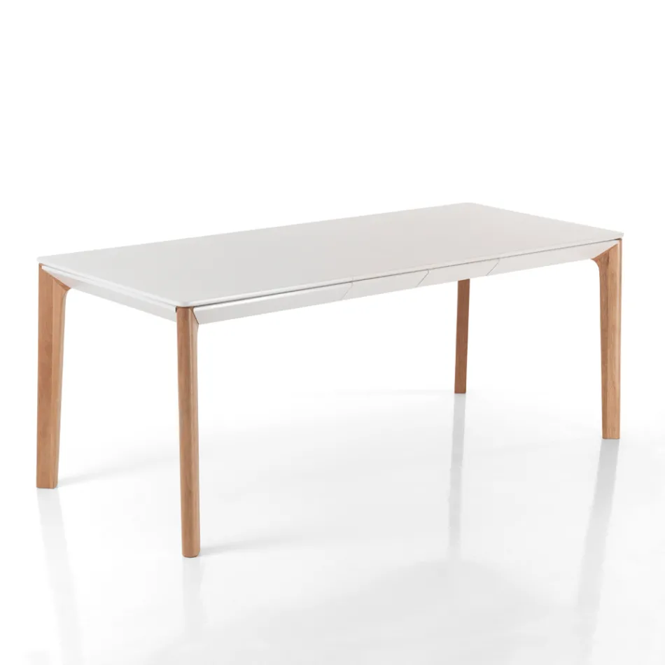 Table extensible jusqu'à 180 cm avec pieds en chêne massif et bois couleur ruthénium Viadurini
